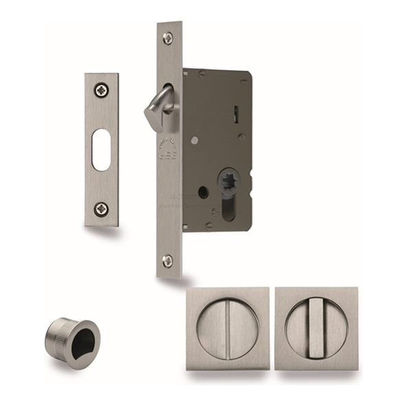 SQ2308-50-SN  50mm Backset For 35 to 52mm Door  Satin Nickel  Heritage Brass Sliding Bathroom Lock Set With Square Fittings