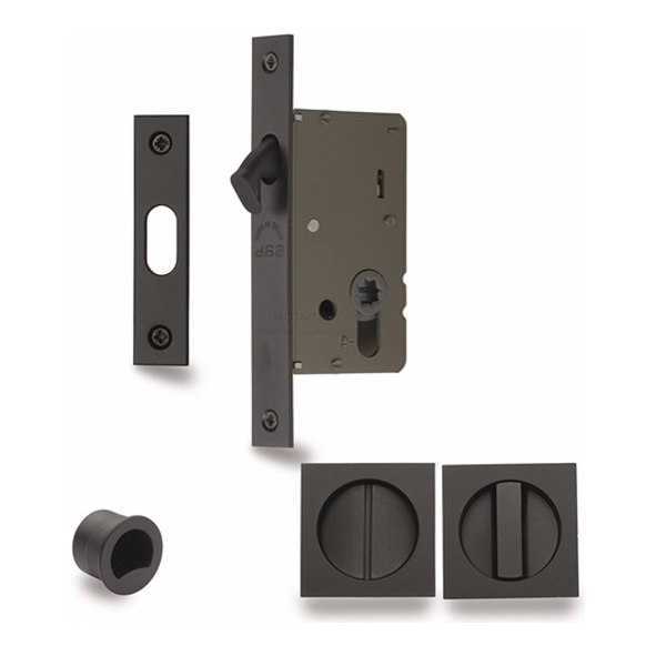 SQ2308-50-BLK  50mm Backset For 35 to 52mm Door  Matt Black  Heritage Brass Sliding Bathroom Lock Set With Square Fittings
