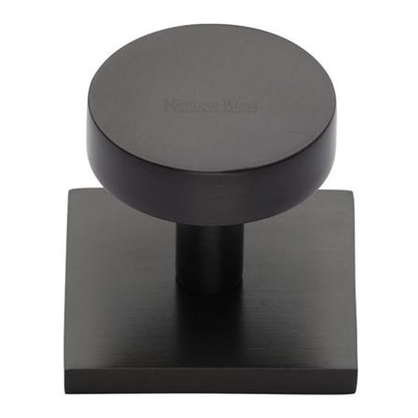 SQ3880-MB • 32 x 38 x 33mm • Matt Bronze • Heritage Brass Plain Disc Cabinet Knob On Square Backplate