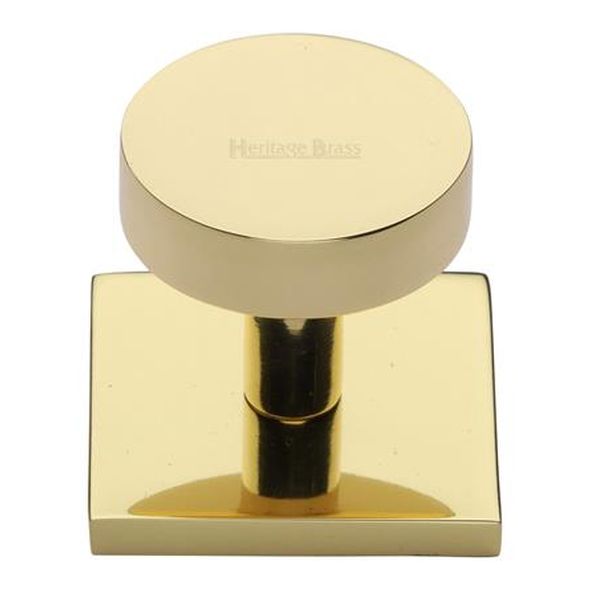 SQ3880-PB • 32 x 38 x 33mm • Polished Brass • Heritage Brass Plain Disc Cabinet Knob On Square Backplate