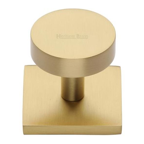 SQ3880-SB  32 x 38 x 33mm  Satin Brass  Heritage Brass Plain Disc Cabinet Knob On Square Backplate