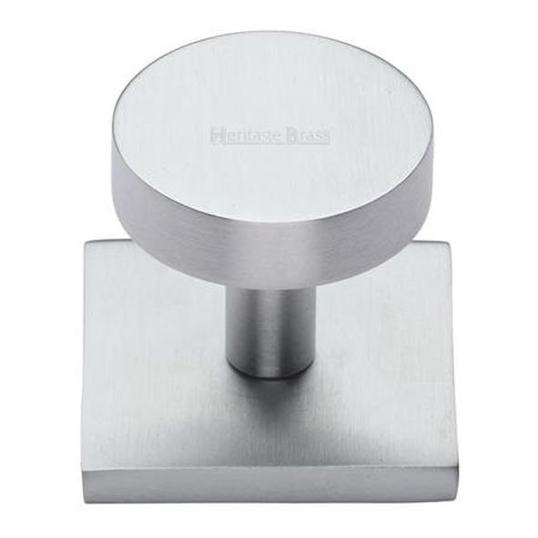 SQ3880-SC • 32 x 38 x 33mm • Satin Chrome • Heritage Brass Plain Disc Cabinet Knob On Square Backplate