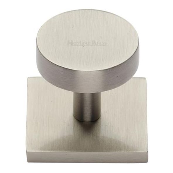 SQ3880-SN • 32 x 38 x 33mm • Satin Nickel • Heritage Brass Plain Disc Cabinet Knob On Square Backplate