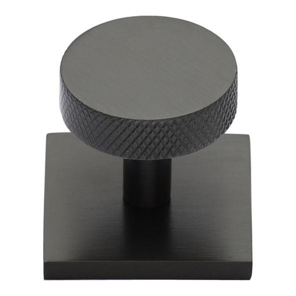 SQ3884-MB • 32 x 38 x 33mm • Matt Bronze • Heritage Brass Knurled Disc Cabinet Knob On Square Backplate