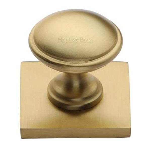 SQ3950-SB  32 x 38 x 34mm  Satin Brass  Heritage Brass Domed Cabinet Knob On Square Backplate