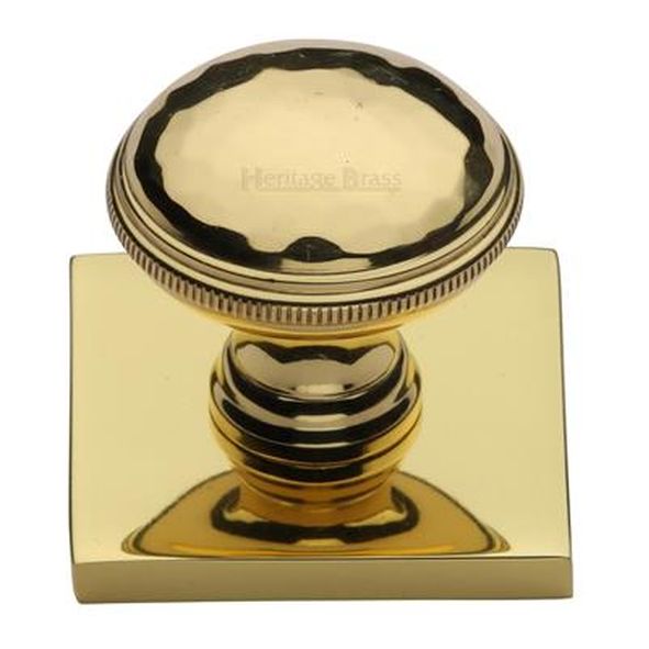 SQ4545-PB • 31 x 38 x 32mm • Polished Brass • Heritage Brass Diamond Cut Cabinet Knob On Square Backplate