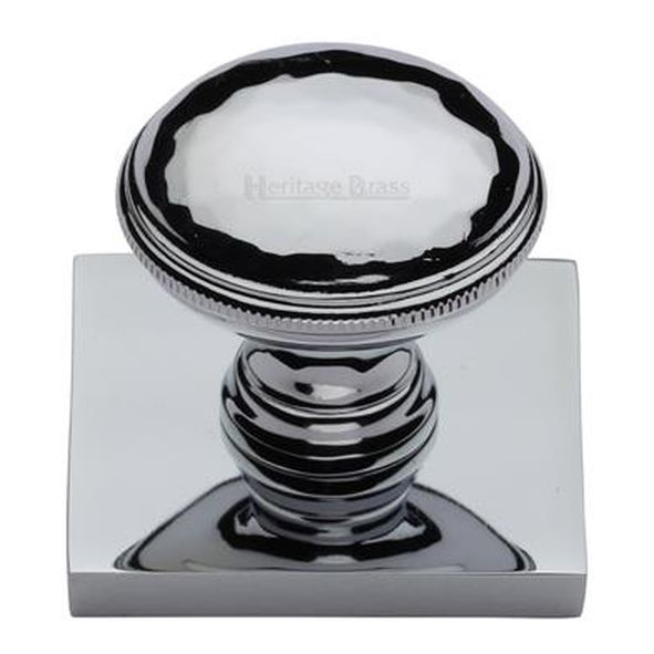 SQ4545-PC  31 x 38 x 32mm  Polished Chrome  Heritage Brass Diamond Cut Cabinet Knob On Square Backplate