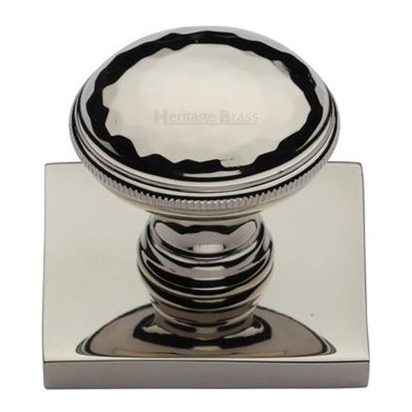 SQ4545-PNF • 31 x 38 x 32mm • Polished Nickel • Heritage Brass Diamond Cut Cabinet Knob On Square Backplate