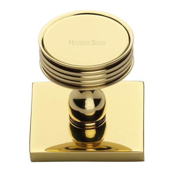 SQ4547-PB • 32 x 38 x 36mm • Polished Brass • Heritage Brass Venetian Cabinet Knob On Square Backplate