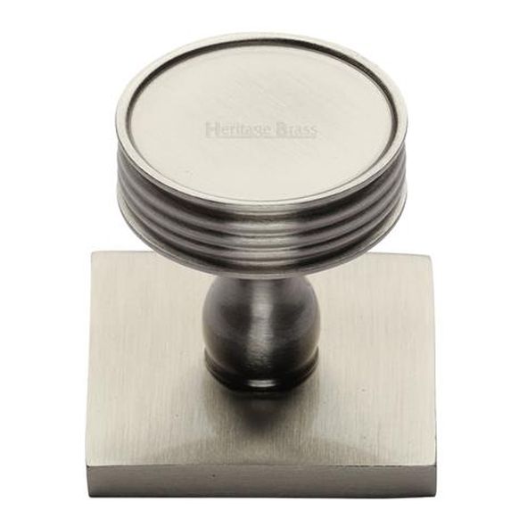 SQ4547-SN • 32 x 38 x 36mm • Satin Nickel • Heritage Brass Venetian Cabinet Knob On Square Backplate