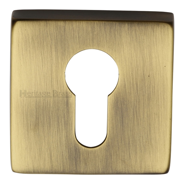 SQ5004-AT  Antique Brass  Heritage Brass Plain Square Euro Cylinder Escutcheon