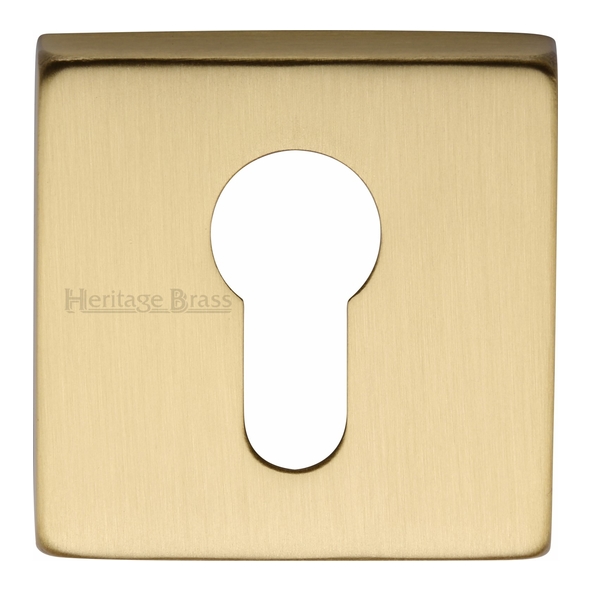 SQ5004-SB  Satin Brass  Heritage Brass Plain Square Euro Cylinder Escutcheon