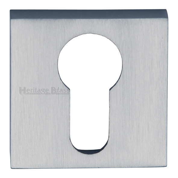 SQ5004-SC  Satin Chrome  Heritage Brass Plain Square Euro Cylinder Escutcheon