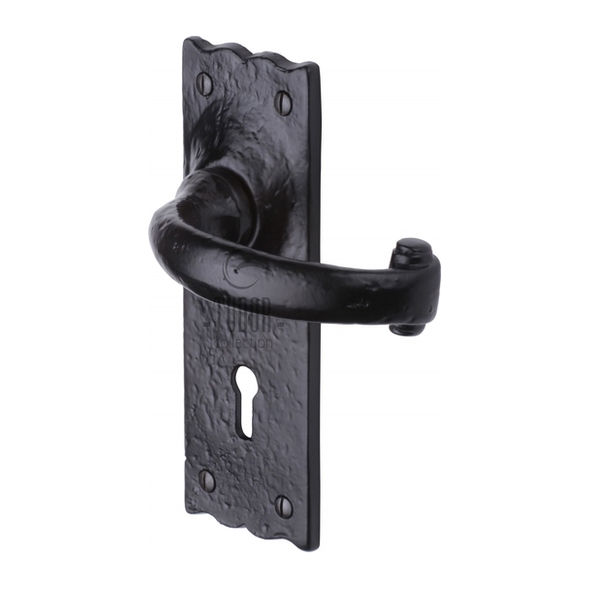 TC300 • Standard Lock [57mm] • Antique Black Iron • Heritage Brass Colonial Levers On Backplates