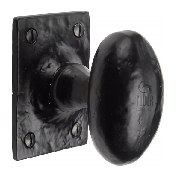 TC550 • Antique Black Iron • Heritage Brass Tudor Oval Mortice Knobs On Square Roses Rose