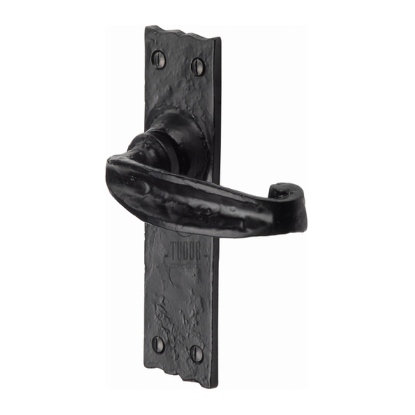 TC610 • Long Plate Latch • Antique Black Iron • Heritage Brass Wellington Levers On Backplates