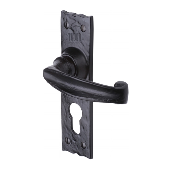 TC648 • Euro Cylinder [47.5mm] • Antique Black Iron • Heritage Brass Wellington Levers On Backplates