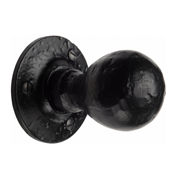 TC970 • Antique Black Iron • Heritage Brass Tudor Ball Mortice Knobs On Round Roses