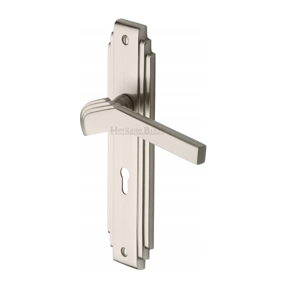 TIF5200-SN  Standard Lock [57mm]  Satin Nickel  Heritage Brass Tiffany Art Deco Levers On Backplates