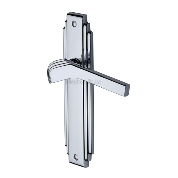 TIF5210-PC  Long Plate Latch  Polished Chrome  Heritage Brass Tiffany Art Deco Levers On Backplates