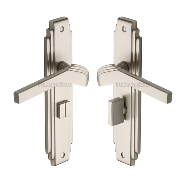 TIF5230-SN • Bathroom [57mm] • Satin Nickel • Heritage Brass Tiffany Art Deco Levers On Backplates