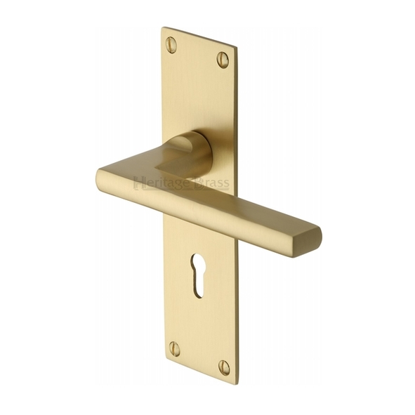 TRI1300-SB • Standard Lock [57mm] • Satin Brass • Heritage Brass Trident Levers On Backplates