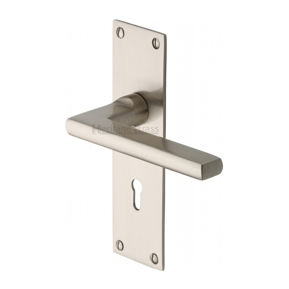 TRI1300-SN • Standard Lock [57mm] • Satin Nickel • Heritage Brass Trident Levers On Backplates