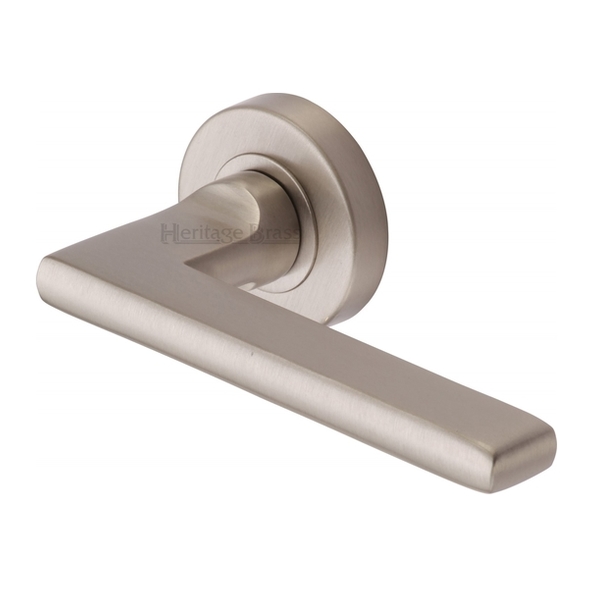 TRI1352-SN • Satin Nickel • Heritage Brass Trident Levers On Plain Round Roses