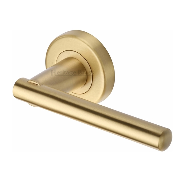 V1001-SB  Satin Brass  Heritage Brass Challenger Levers On Plain Round Roses