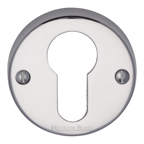 V1012-PC • Polished Chrome • Heritage Brass Modern Face Fixing Euro Cylinder Escutcheon