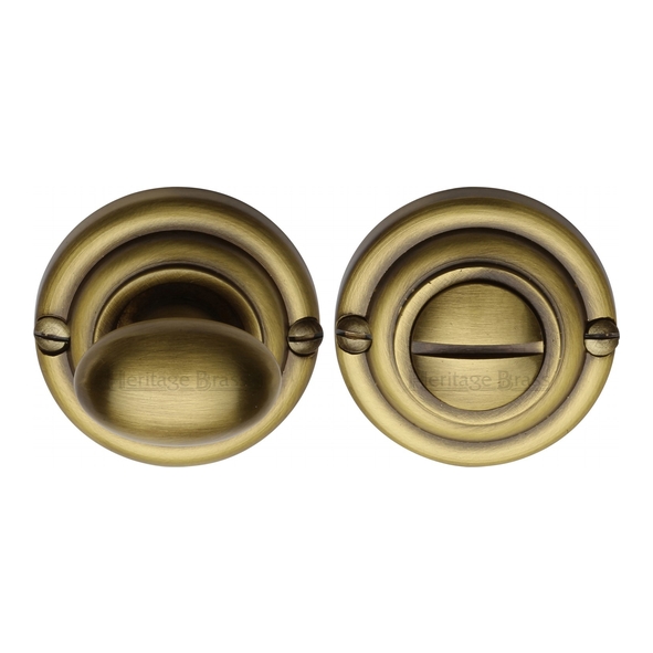 V1015-AT • Antique Brass • Heritage Brass Ringed Bathroom Turn With Release