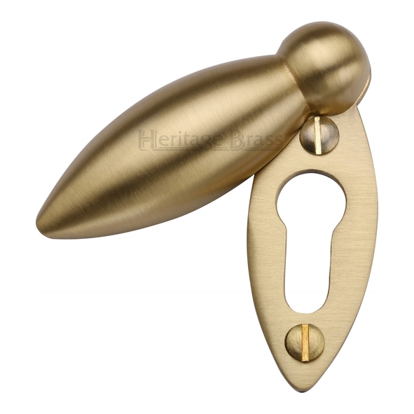 V1022-SB  Satin Brass  Heritage Brass Heavy Tear Drop Mortice Key Escutcheon