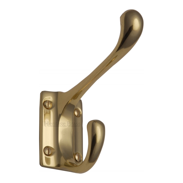 V1056-PB • Polished Brass • Heritage Brass Traditional Hat & Coat Hook On Square Plate