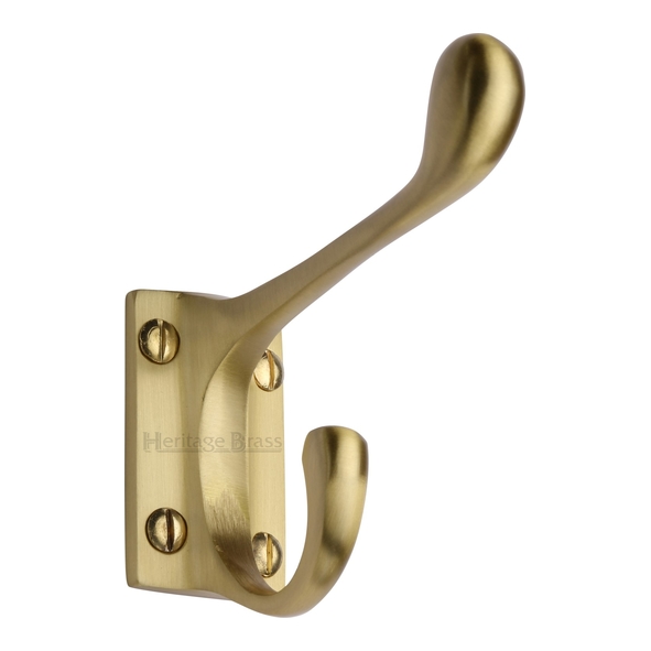 V1056-SB • Satin Brass • Heritage Brass Traditional Hat & Coat Hook On Square Plate