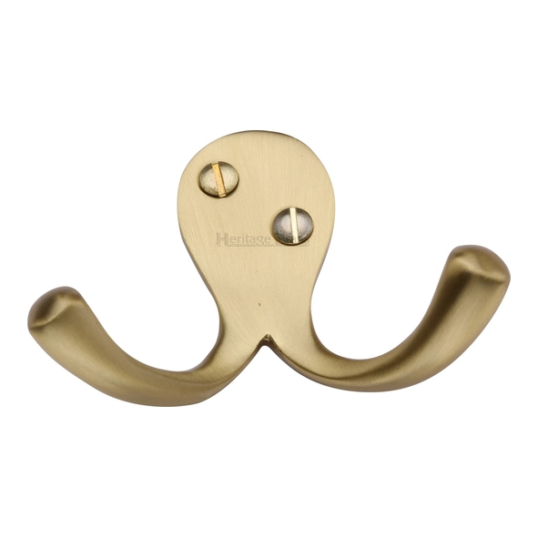 V1060-SB • Satin Brass • Heritage Brass Victorian Double Robe Hook