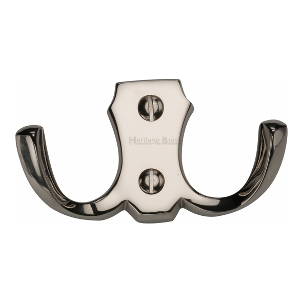 V1062-PNF • Polished Nickel • Heritage Brass Traditional Backbone Double Robe Hook