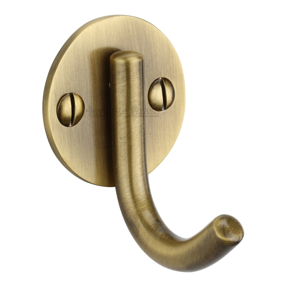 V1064-AT • Antique Brass • Heritage Brass Contemporary Single Robe Hook On Round Plate