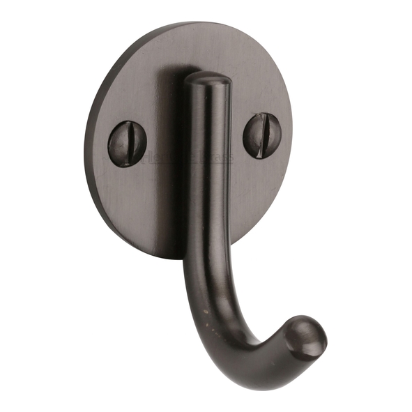 V1064-MB  Matt Bronze  Heritage Brass Contemporary Single Robe Hook On Round Plate