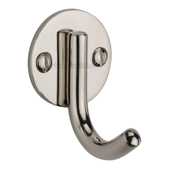 V1064-PNF • Polished Nickel • Heritage Brass Contemporary Single Robe Hook On Round Plate