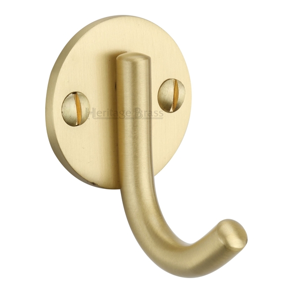 V1064-SB  Satin Brass  Heritage Brass Contemporary Single Robe Hook On Round Plate