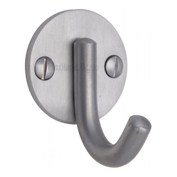 V1064-SC  Satin Chrome  Heritage Brass Contemporary Single Robe Hook On Round Plate