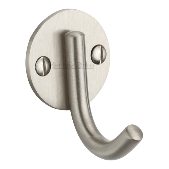 V1064-SN  Satin Nickel  Heritage Brass Contemporary Single Robe Hook On Round Plate