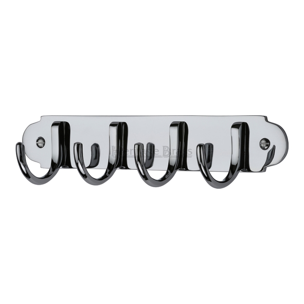 V1079-PC • Polished Chrome • Heritage Brass Quad Coat Hook On Shaped Plate