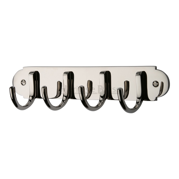 V1079-PNF • Polished Nickel • Heritage Brass Quad Coat Hook On Shaped Plate