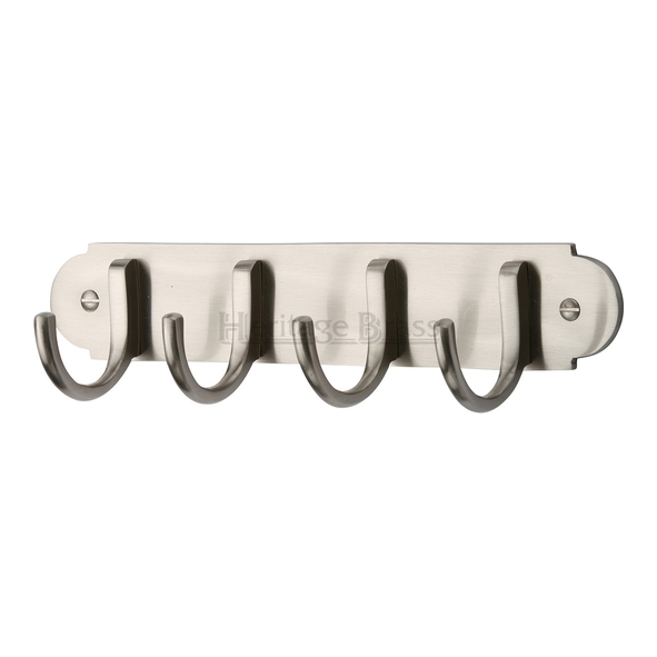 V1079-SC  Satin Chrome  Heritage Brass Quad Coat Hook On Shaped Plate