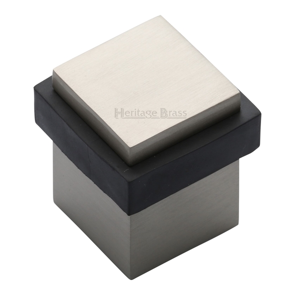 V1089-SN • 30 x 30 x 35mm • Satin Nickel • Heritage Brass Floor Mounted Square Pesestal Door Stop