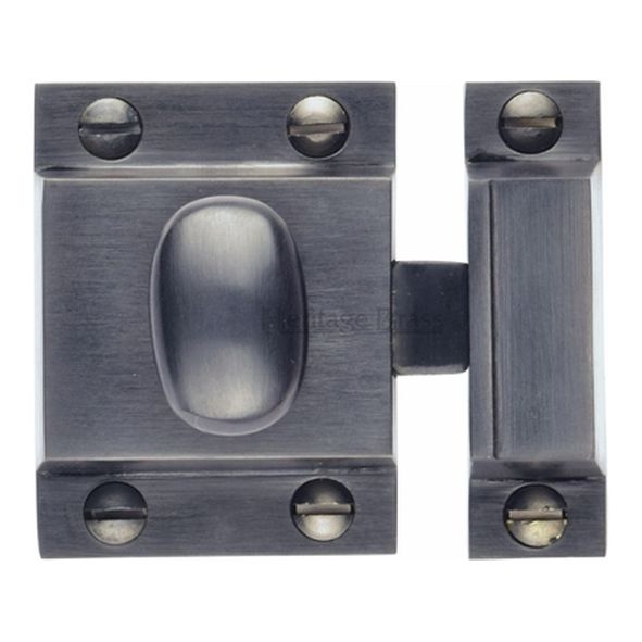 V1112-BKMT • 53 x 40 x 17 x 26 x 32mm • Matt Black • Heritage Brass Oval Knob Cupboard Latch