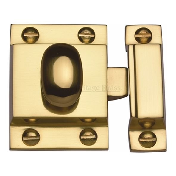 V1112-PB • 53 x 40 x 17 x 26 x 32mm • Polished Brass • Heritage Brass Oval Knob Cupboard Latch