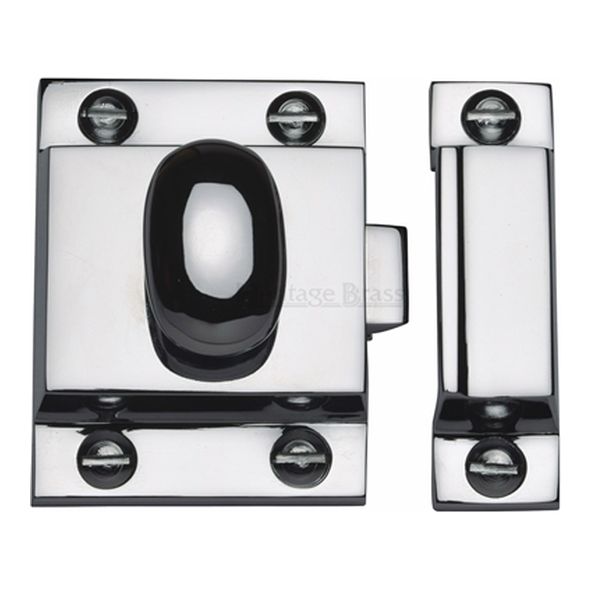 V1112-PC • 53 x 40 x 17 x 26 x 32mm • Polished Chrome • Heritage Brass Oval Knob Cupboard Latch