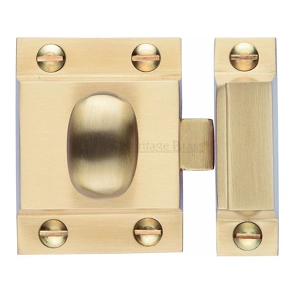 V1112-SB • 53 x 40 x 17 x 26 x 32mm • Satin Brass • Heritage Brass Oval Knob Cupboard Latch